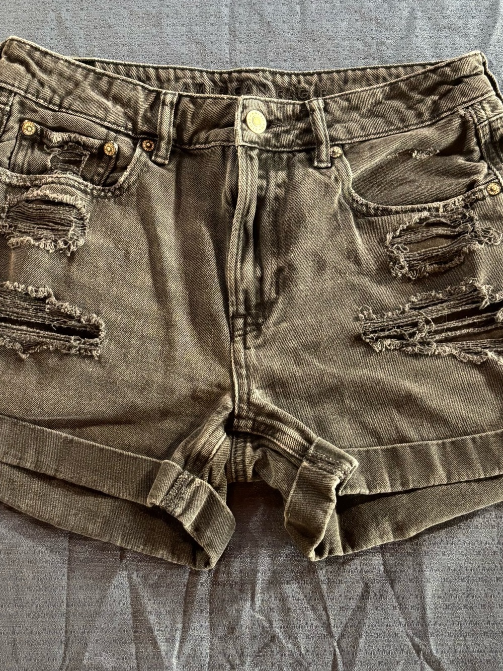 American Eagle Outfitters Distressed Black Rolled-Hem Jean Shorts